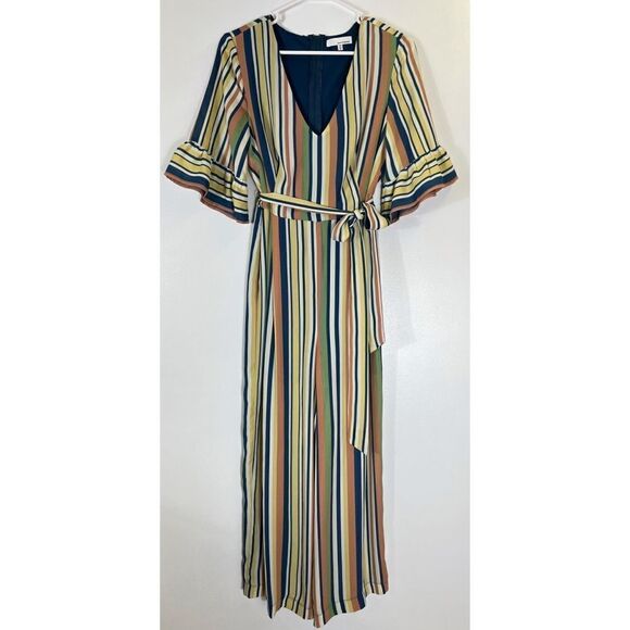 June & Hudson Striped Ruffle Sleeve Jumpsuit size Medium - Picture 1 of 12